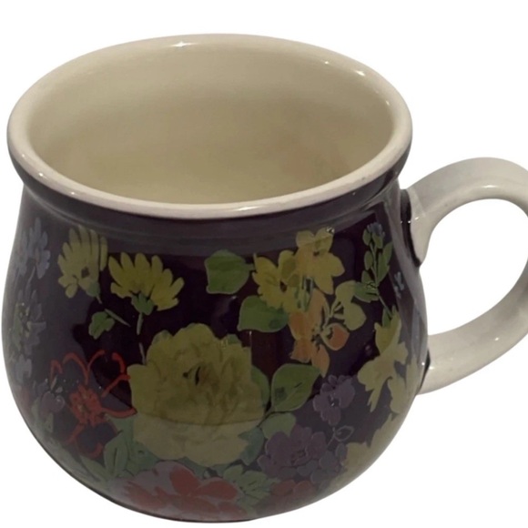 The Pioneer Woman Garden Meadow Purple Floral Ceramic Pot Belly Mug Rare QVC New - Picture 2 of 6